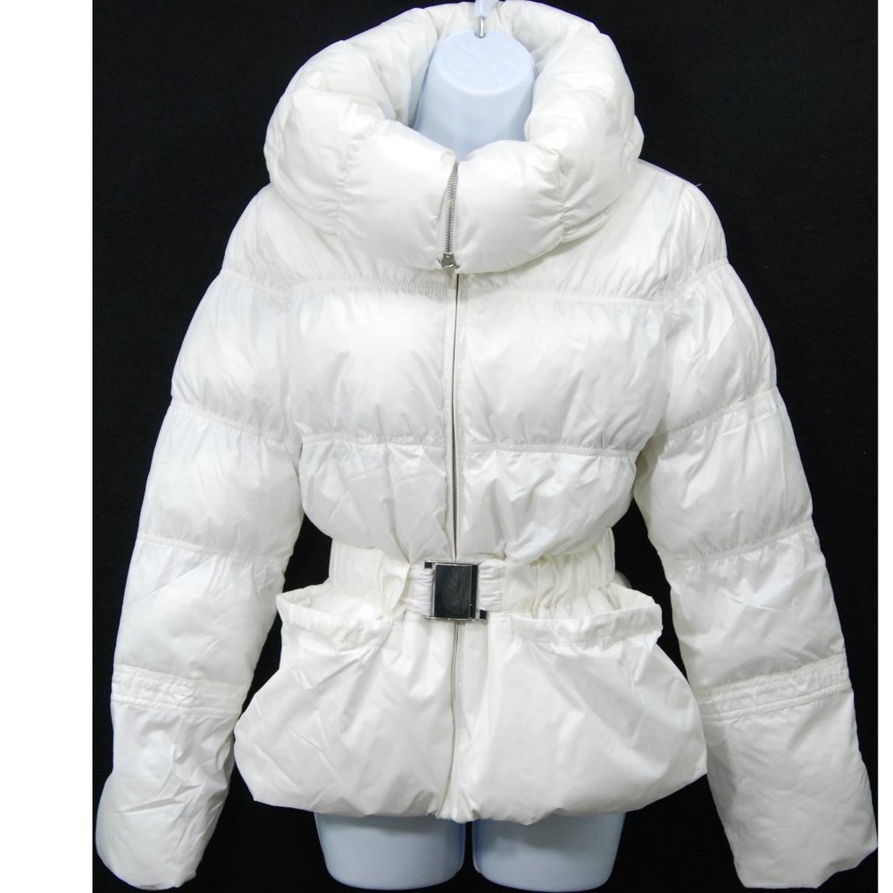 Express Women's Puffer Jacket With Funnel Collar and Belt/Buckle